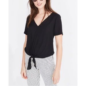 🆕 Madewell True Black Tie Front V-Neck Top 2X NWT